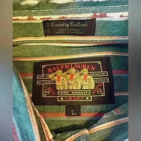 Vintage 90s‎ Ralph Lauren Chaps Mens Size L Boy Scouts Label Striped Shirt - Picture 3 of 6